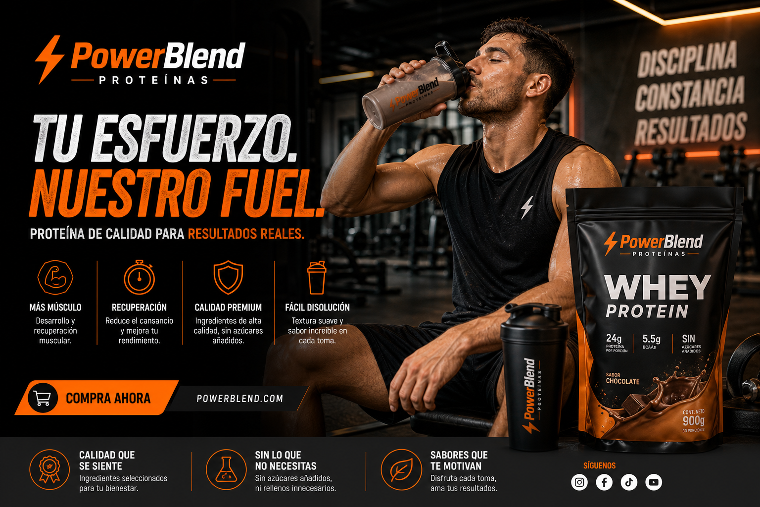 PowerBlend Proteínas - Recuperación muscular premium